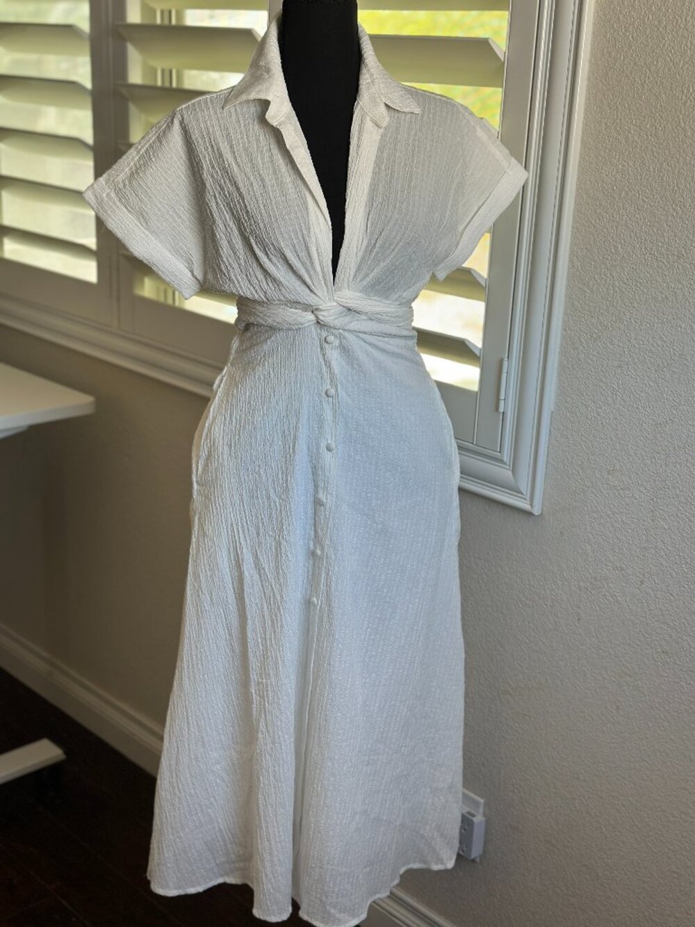 Lulus White Wrap-Tie Midi Shirt Dress